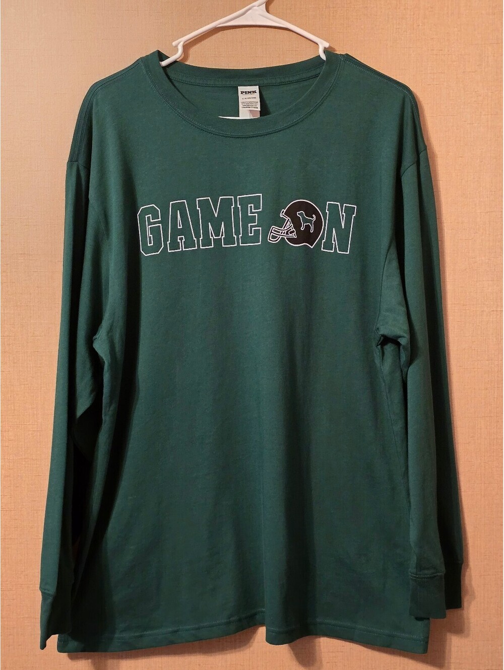 NWT Victoria's Secret PINK Campus Long Sleeve Tee Green Game On Football Size L